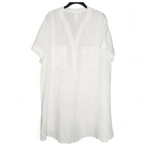 H & M Women's white linen blend short cuff sleeves shirt dress, size 12